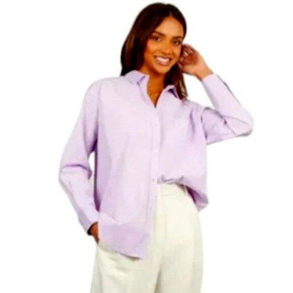 Abercrombie & Fitch | Oversized Poplin Shirt in Lavender | Size Large - Picture 2 of 13